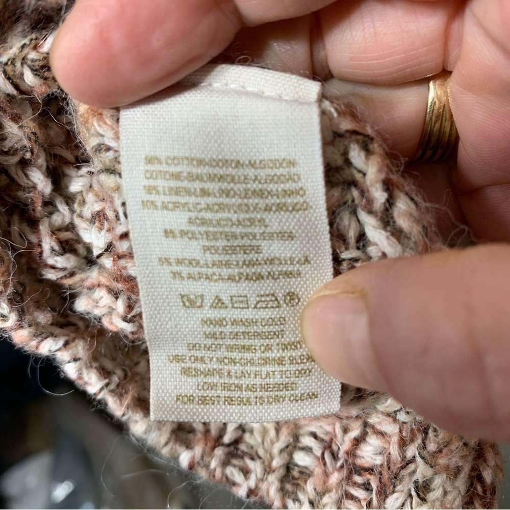 Free People Cable Knit Sweater Brown earth Tones Cotton Linen Casual Pullover XS - Picture 9 of 14